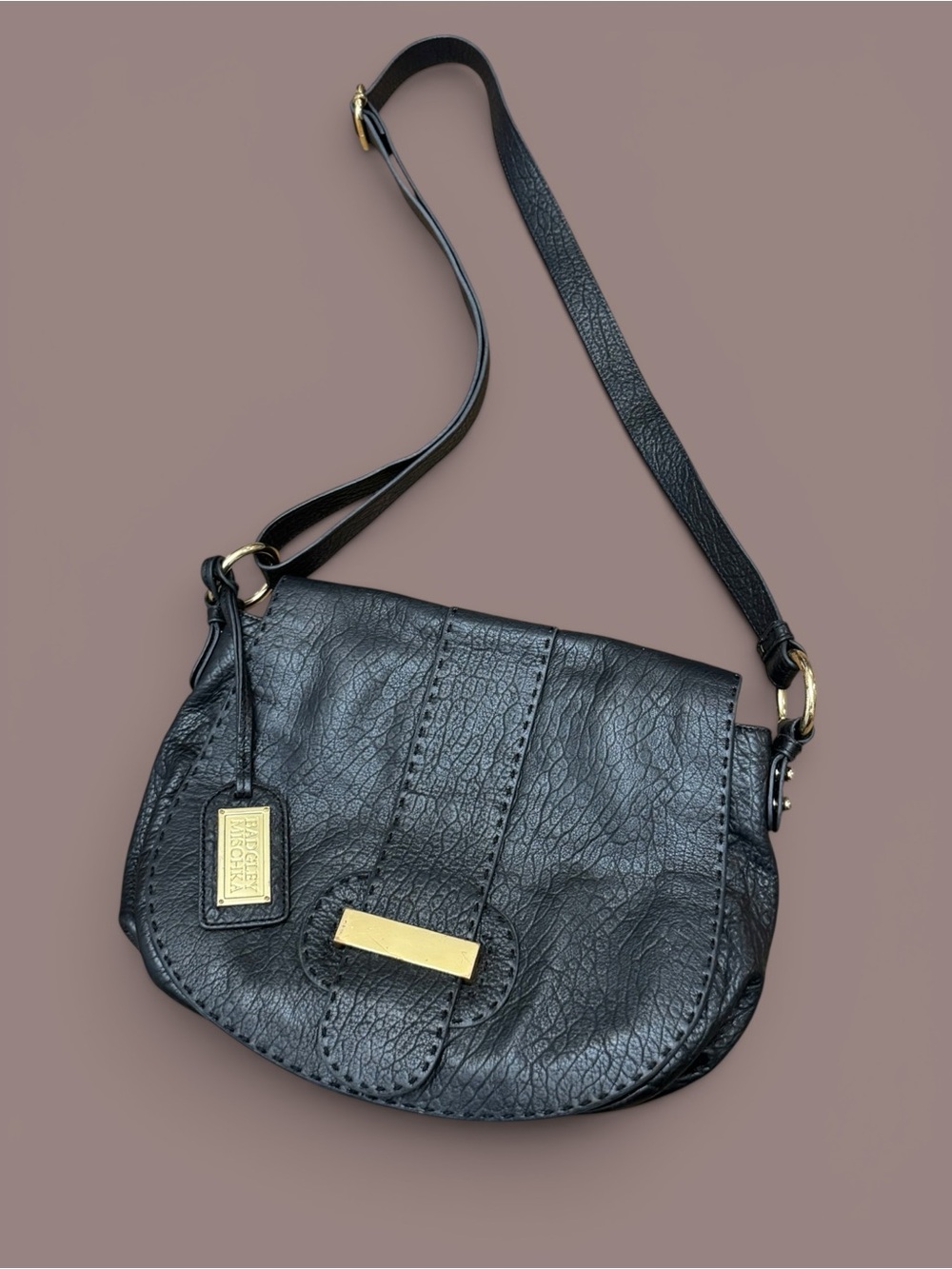 Badgley Mischka Black Pebbled Crossbody Shoulder Bag